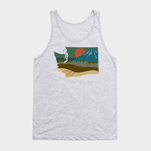 Washington State Silhouette Nature Scene with Mt. Rainier Tank Top by SeaLAD